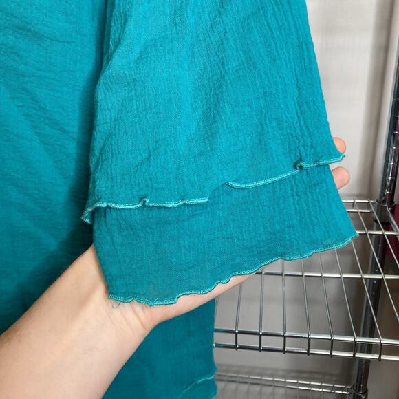 Soft Surroundings Women's Teal Crinkle Lagenlook Top Size L Asymmetric Hem Flowy - Picture 8 of 10